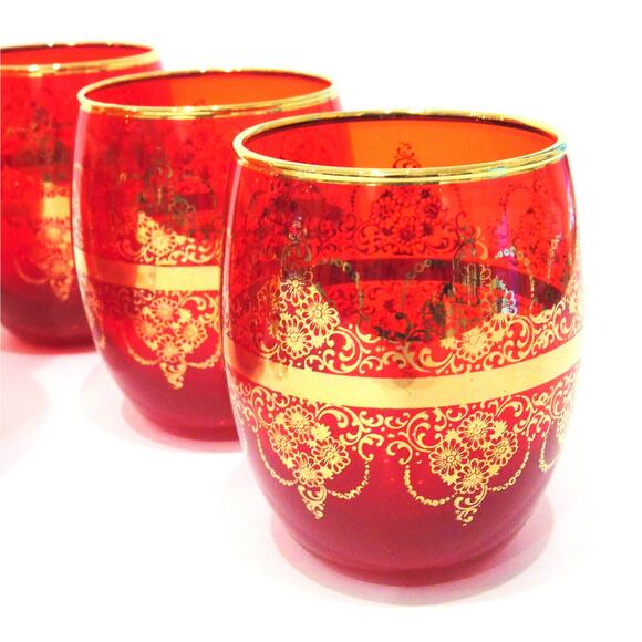 VTG Ferro Lazzarini Italian MURANO GLASS 10" DECANTER SET 8PC Ruby Red 24k Gold - Picture 2 of 7